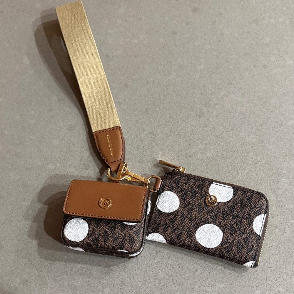 Brown and White Polka Dot Wristlet Set from Michael Kors